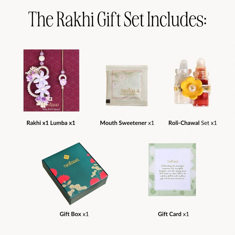 Lavender Pearl Rakhi Lumba Set Of 4 With Gift Box And Card