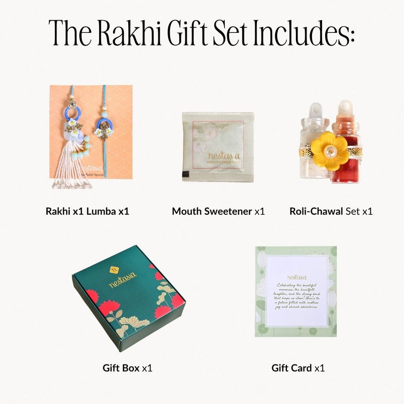 Bloom Bond Rakhi Lumba Set In Blue