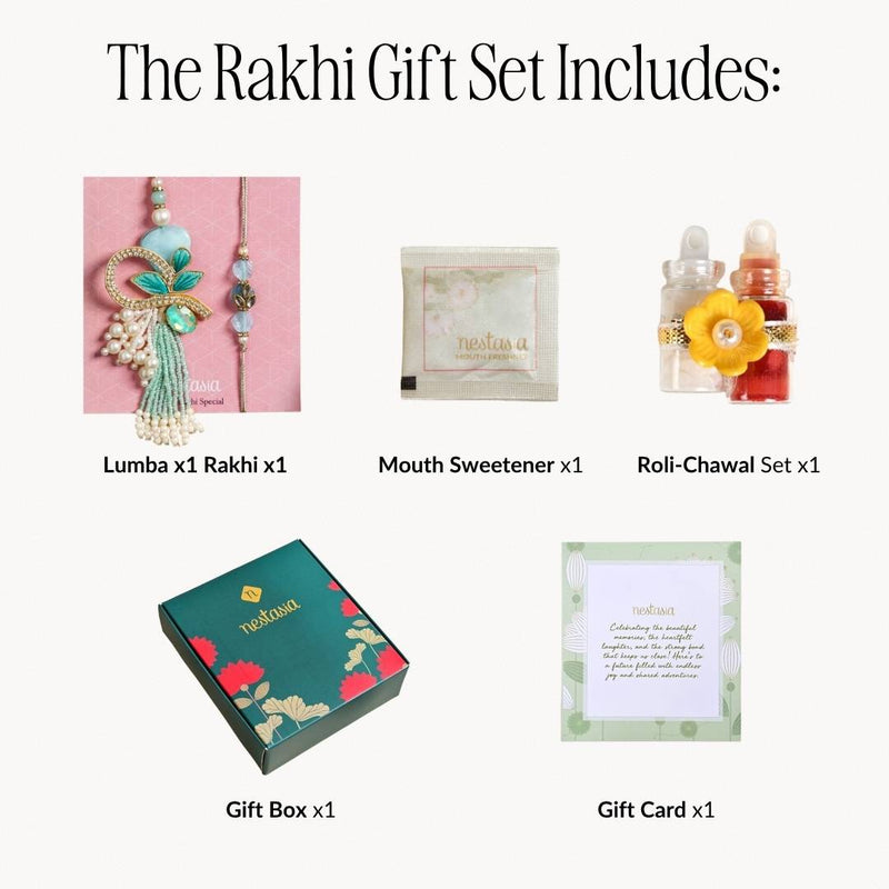 Embroidered Aqua Rakhi And Lumba Gift Set
