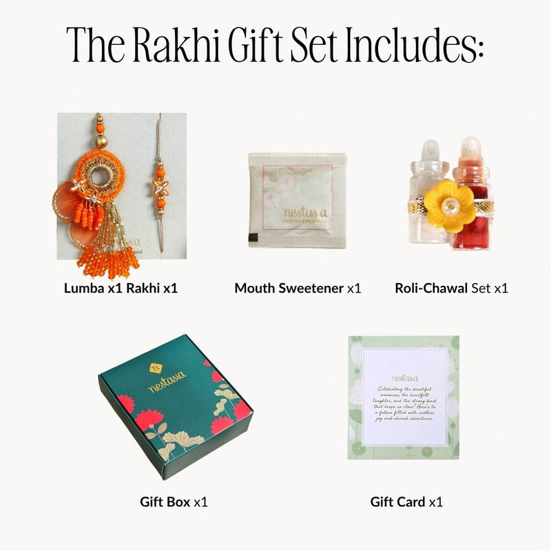 Tangerine Charm Rakhi And Lumba Gift Set