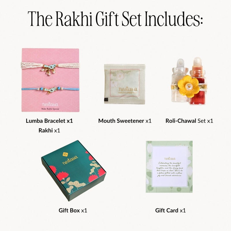 Blue Bird Charm Rakhi And Lumba Bracelet Set
