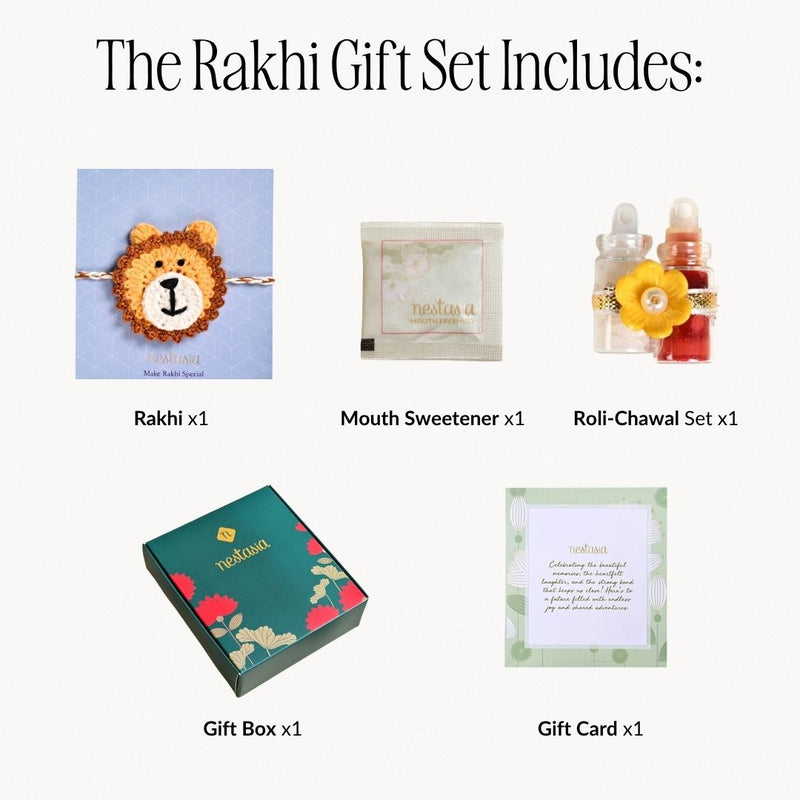 Crochet Natural Fibre Kids Lion Rakhi Gift Set
