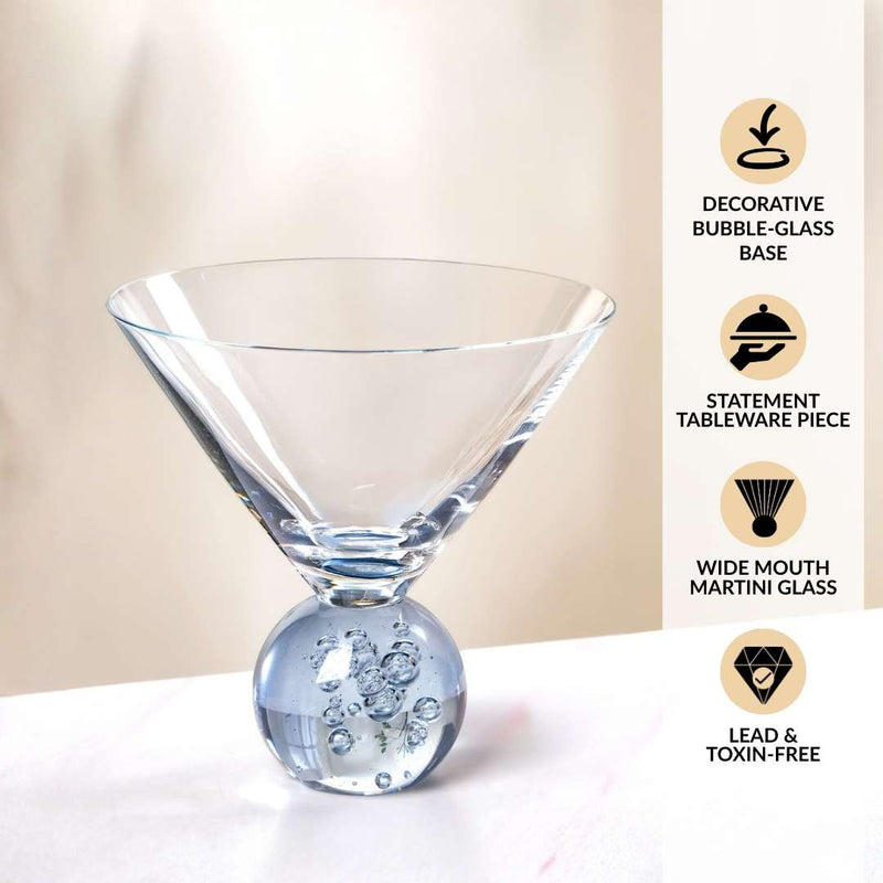 Bubble Base Martini Glass Set Of 2 220ml Blue