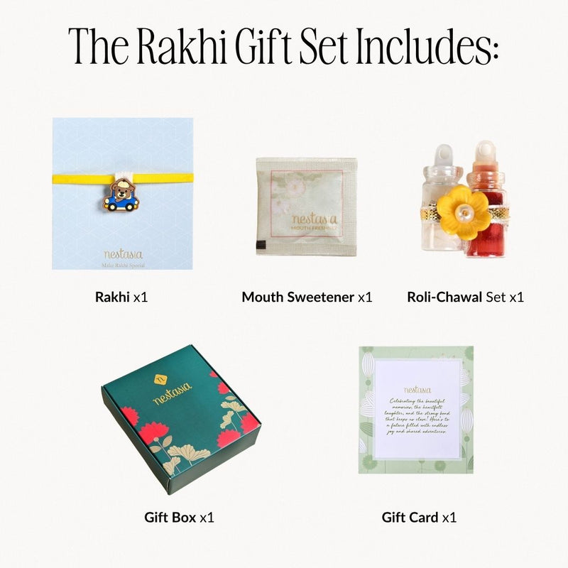 Teddy In A Toy Car Kids Rakhi Set