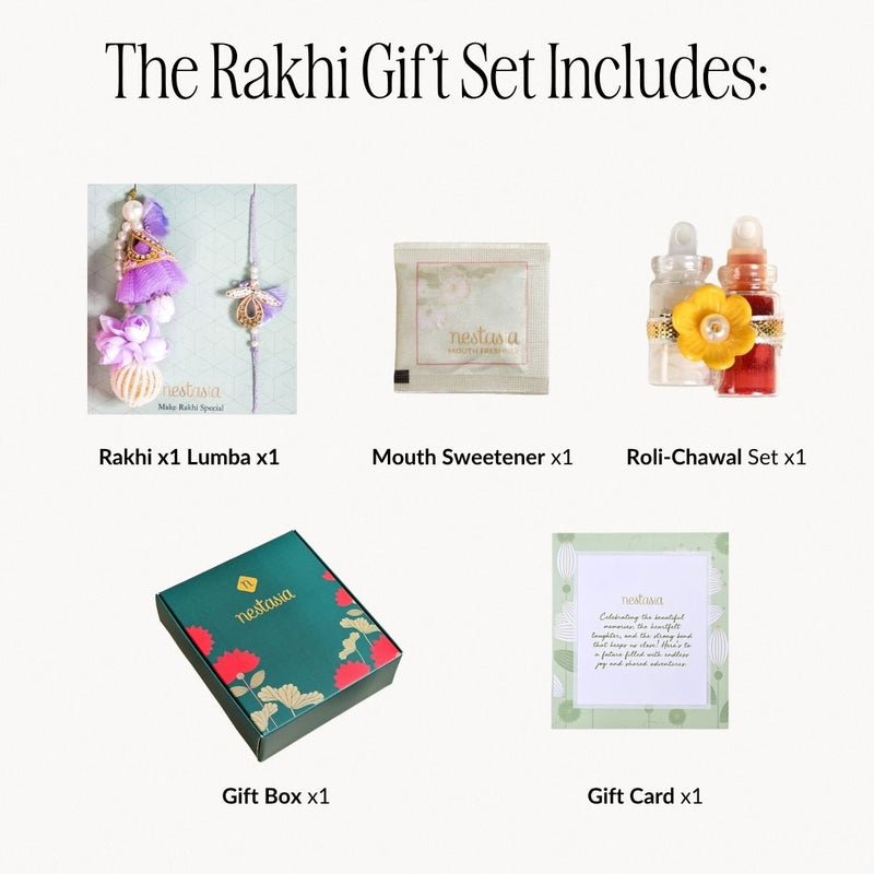 Lavender Couple Rakhi Gift Set Of 4 With Box And Card