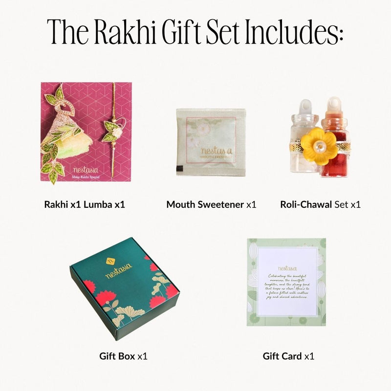 Leafy Artisanal Rakhi Lumba Hamper Set Of 4 With Box And Card