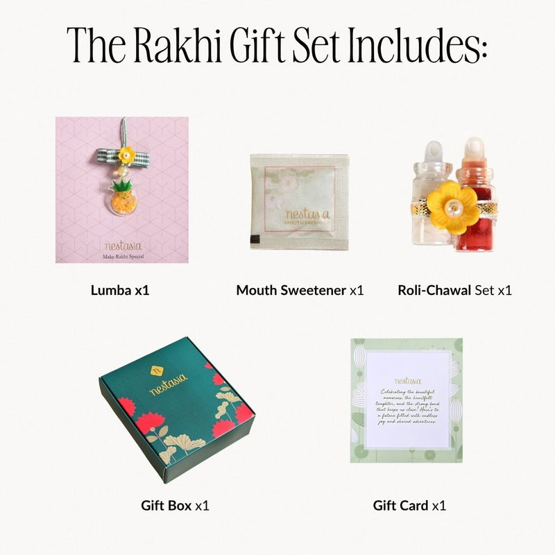 Puffy Pineapple Girl Rakhi Hamper Set Of 3 With Box And Card