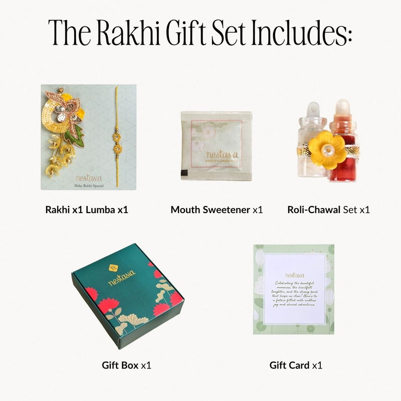 Sunlit Amber Petal Rakhi Lumba Set
