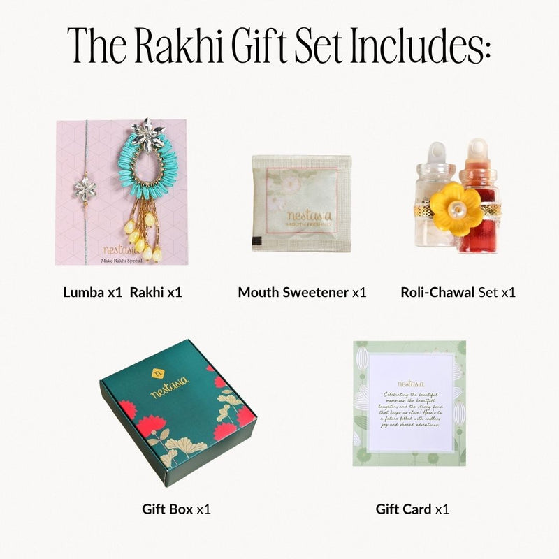 Turquoise Blossom Rakhi Lumba Gift Set