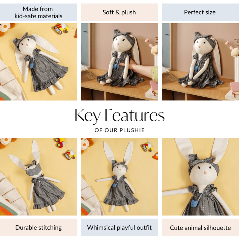 Rabbit Plushie With Blue Satchel For Kids