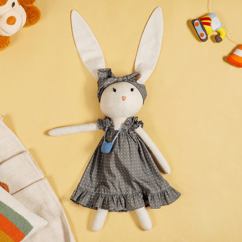 Rabbit Plushie With Blue Satchel For Kids