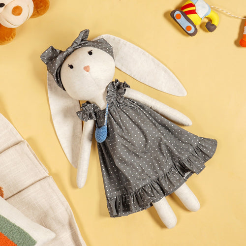 Rabbit Plushie With Blue Satchel For Kids