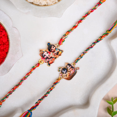 Radha Krishna And Ganesh Krishna Rakhi Gift Set