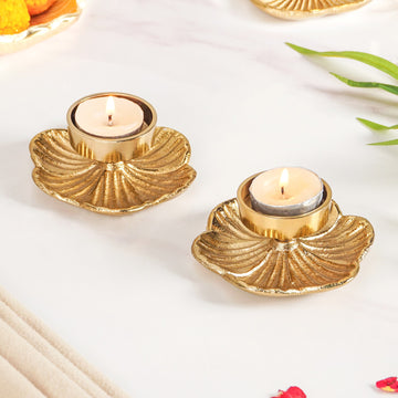 Radiant Bloom Aluminium Tealight Holder Set Of 2