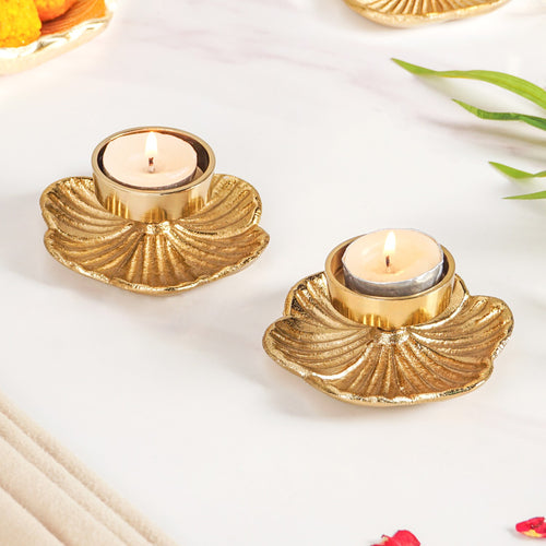 Radiant Bloom Aluminium Tealight Holder Set Of 2