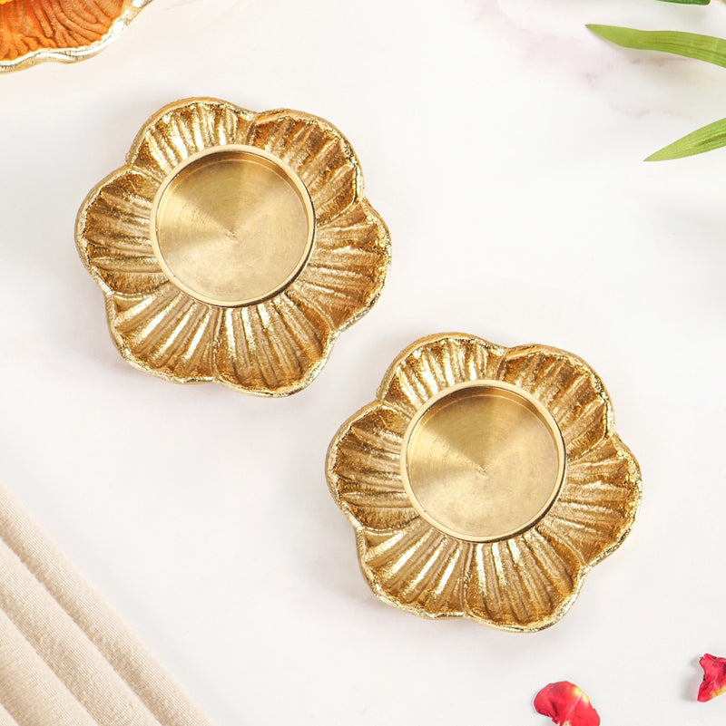 Radiant Bloom Aluminium Tealight Holder Set Of 2