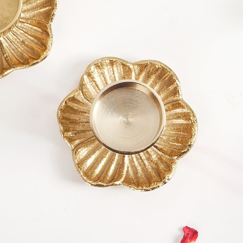 Radiant Bloom Aluminium Tealight Holder Set Of 2