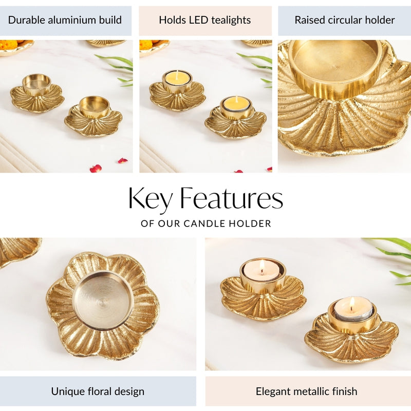 Radiant Bloom Aluminium Tealight Holder Set Of 2