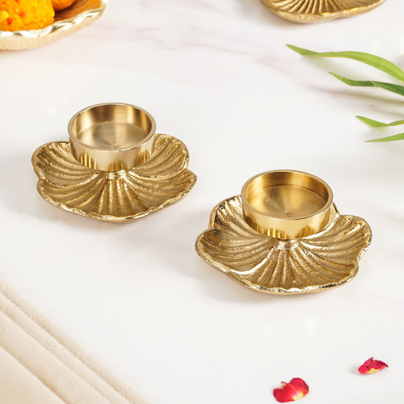 Radiant Bloom Aluminium Tealight Holder Set Of 2