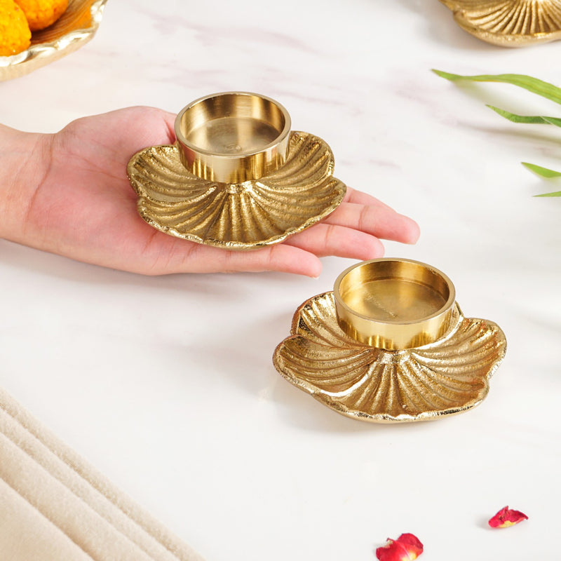 Radiant Bloom Aluminium Tealight Holder Set Of 2