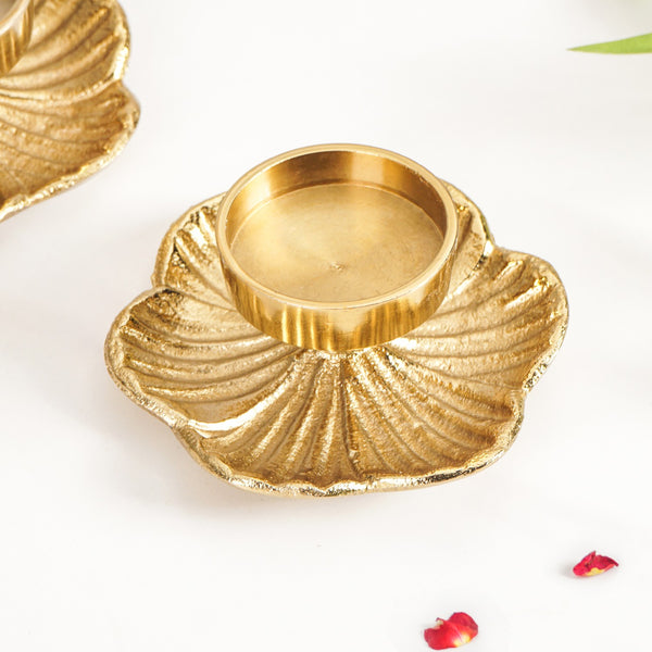 Radiant Bloom Aluminium Tealight Holder Set Of 2 In Festive Gift Box