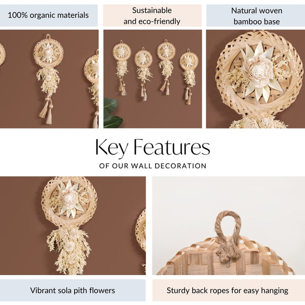 Organic White Petals Dried Flower Wall Decor Set Of 4