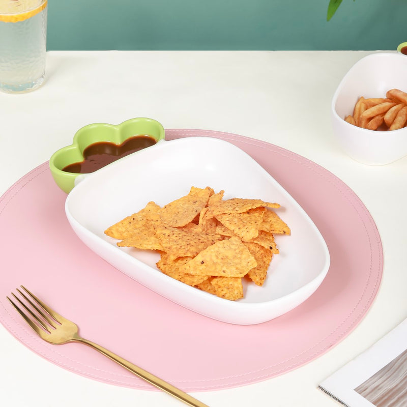 Chip And Dip Platter White Raddish 550 ml - Ceramic platter, chip and dip platter, ceramic serving platter, serving platter