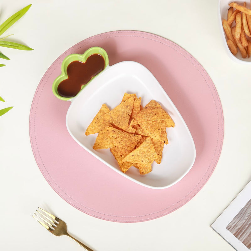 Chip And Dip Platter White Raddish 550 ml - Ceramic platter, chip and dip platter, ceramic serving platter, serving platter