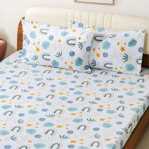 Rainbow Meadow Pure Cotton Queen Size Bedding Set 254x229cm