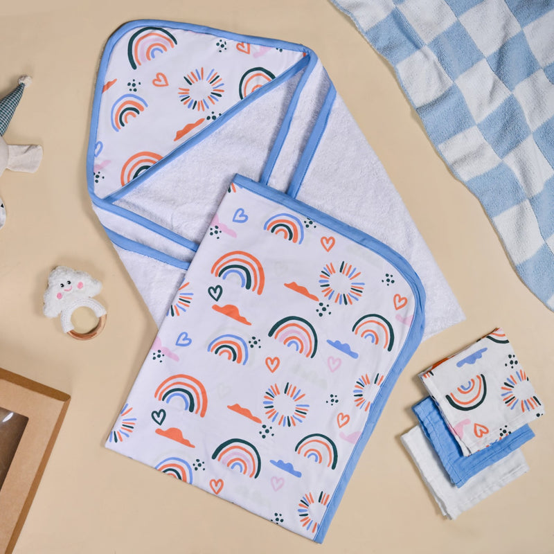 Rainbow Toddler Gift Hamper With Swaddle Towel Napkin Rattle Set Of 6