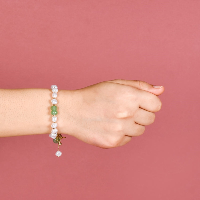 Faux Pearl And Jade Charm Bracelet
