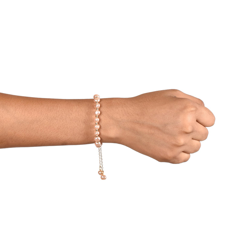 Adjustable Peach Pearl Bracelet For Women 