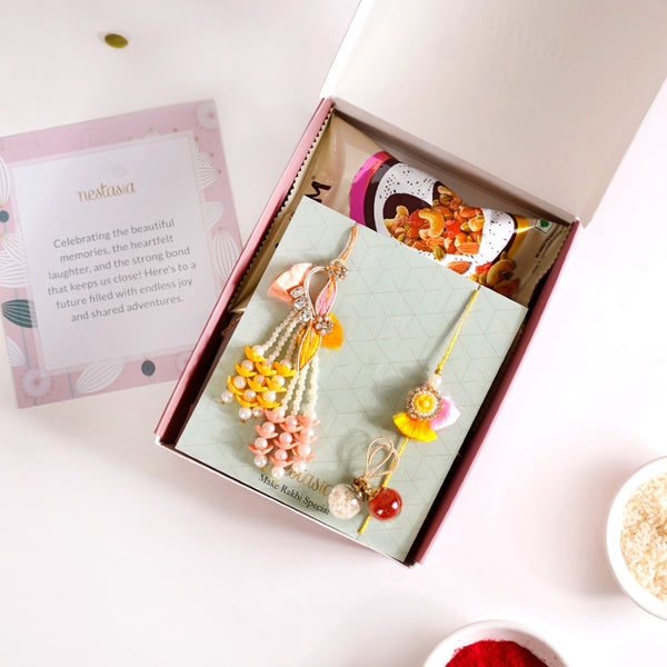 String Of Pearls Rakhi Lumba Hamper Set Of 4 With Gift Box And Card