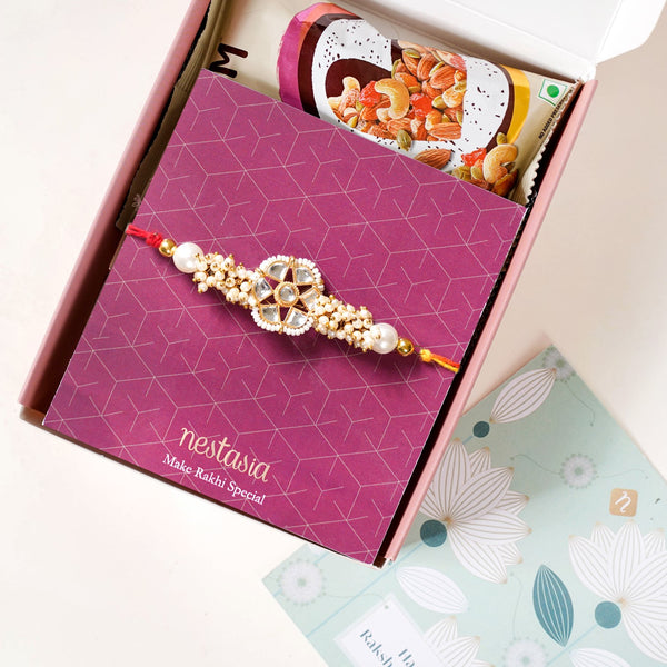 Pearl And Kundan Rakhi Gift Hamper For Brother