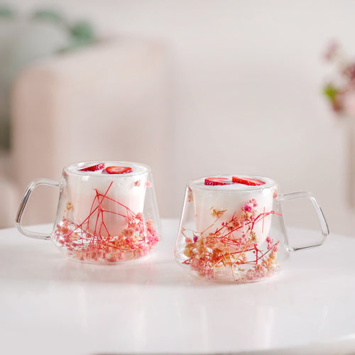 Real Flower Inside Double Wall Glass Cup Set Of 2 250ml