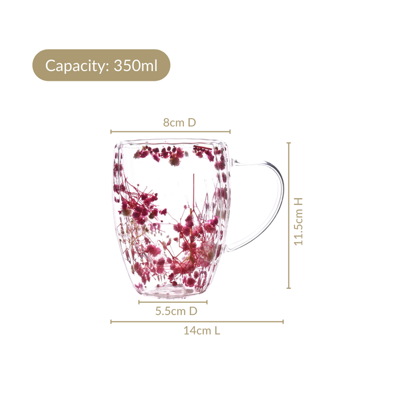 Real Pink Flowers Ribbed Double Walled Mug Set Of 2 350ml