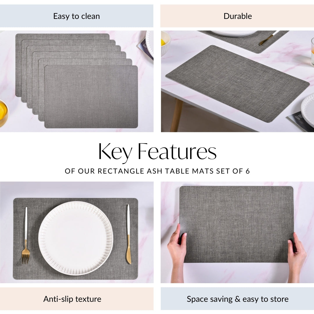 Rectangle Ash Table Mats Set Of 6 - Premium Table Mat | Nestasia