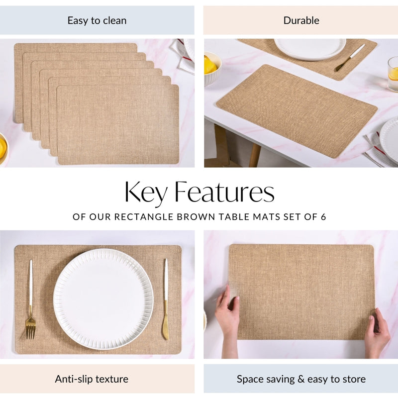 Rectangle Brown Table Mats Set Of 6