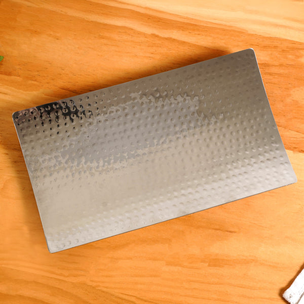 Curved Stainless Steel Hammered Food Platter 25x15cm
