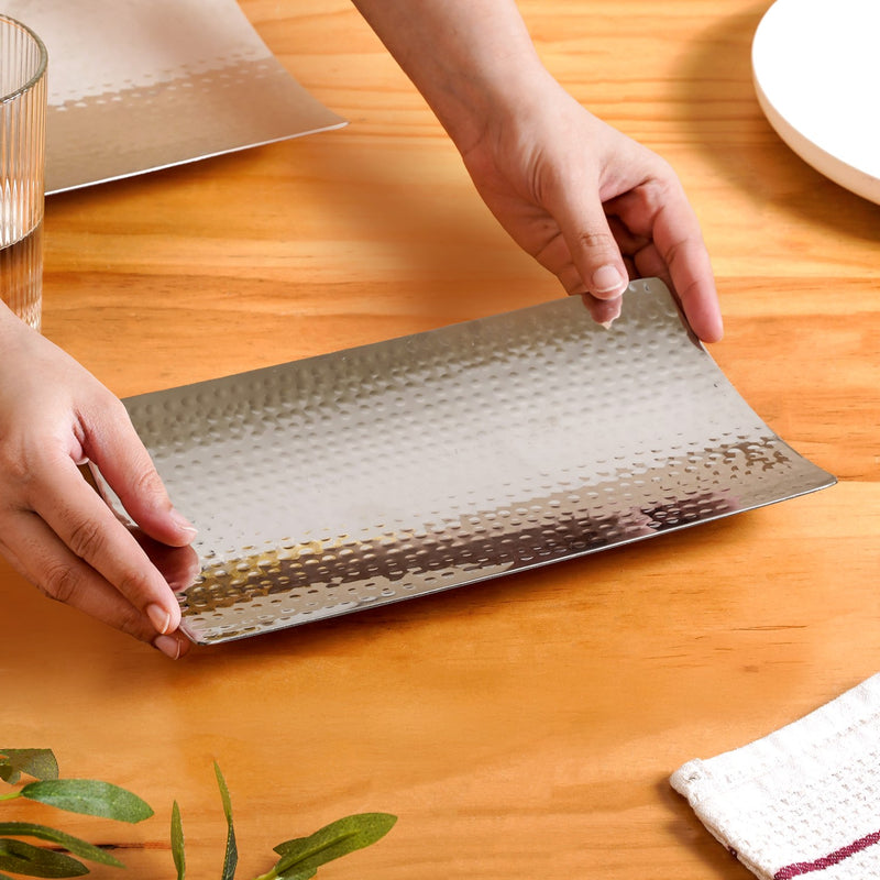 Rectangular Stainless Steel Hammered Food Platter
