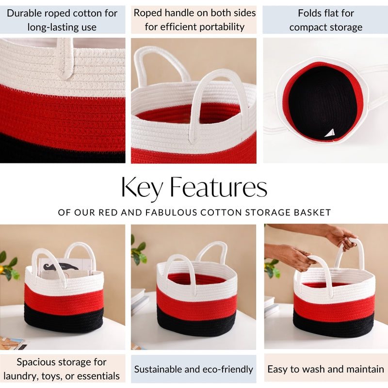 Red And Fabulous Cotton Storage Basket