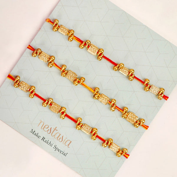 Red And Yellow Traditional Beaded Rakhi Gift Set Of 3