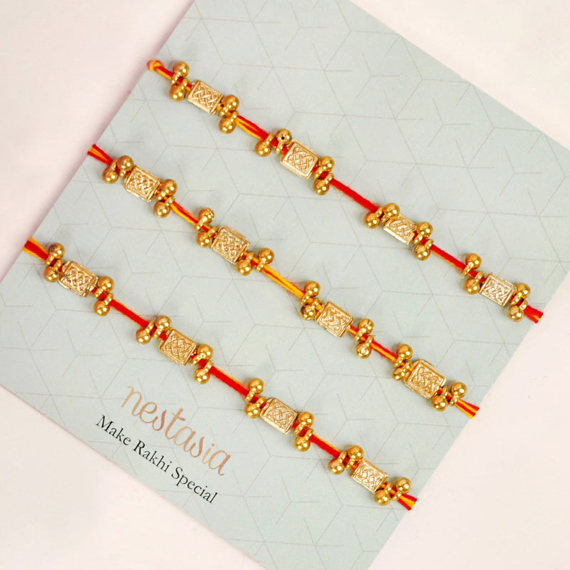 Red And Yellow Traditional Beaded Rakhi Gift Set Of 3