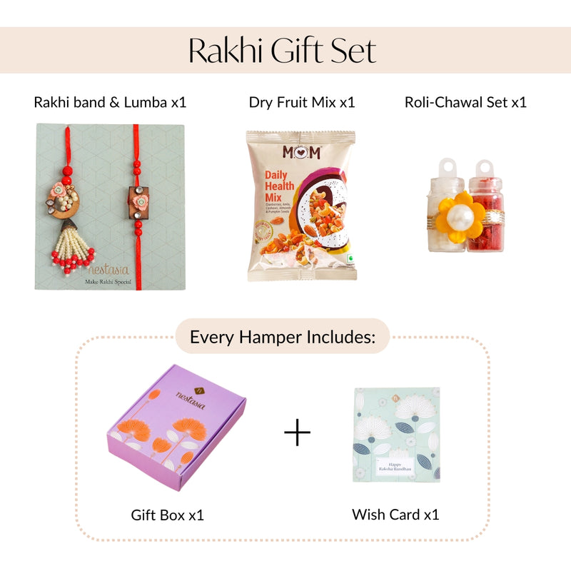 Red Beads Rustic Charm Rakhi Lumba Gift Set