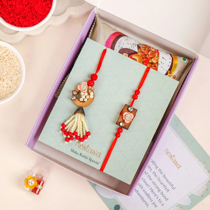 Red Beads Rustic Charm Rakhi Lumba Gift Set