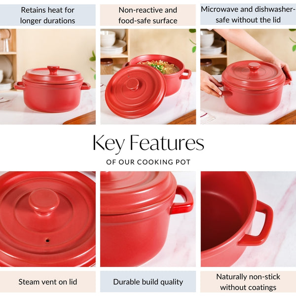 Matte Red Ceramic Cocotte Cooking Pot 4200ml