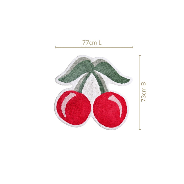 Red Cherry Tufted Cotton Anti Slip Floor Mat 77x73cm