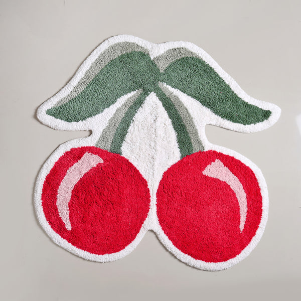 Red Cherry Tufted Cotton Anti Slip Floor Mat 77x73cm