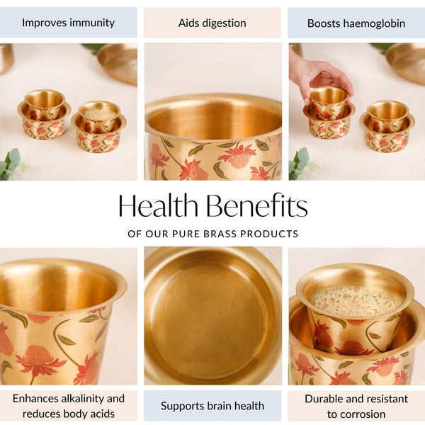Chrysanthemums Pure Brass Filter Coffee Dabara Set For 2 With Gift Box