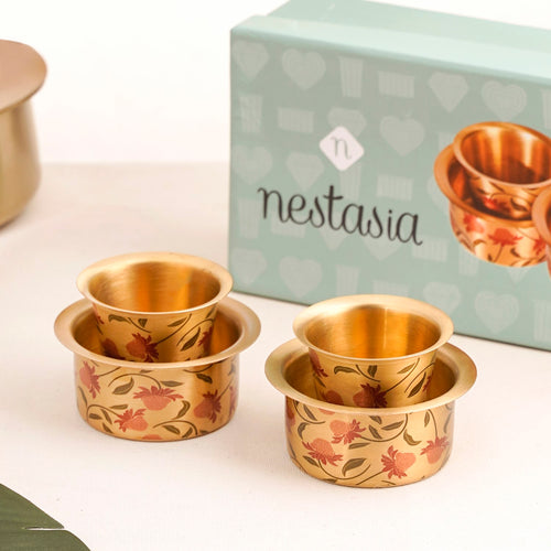 Red Chrysanthemums Pure Brass Filter Coffee Dabara Set For 2